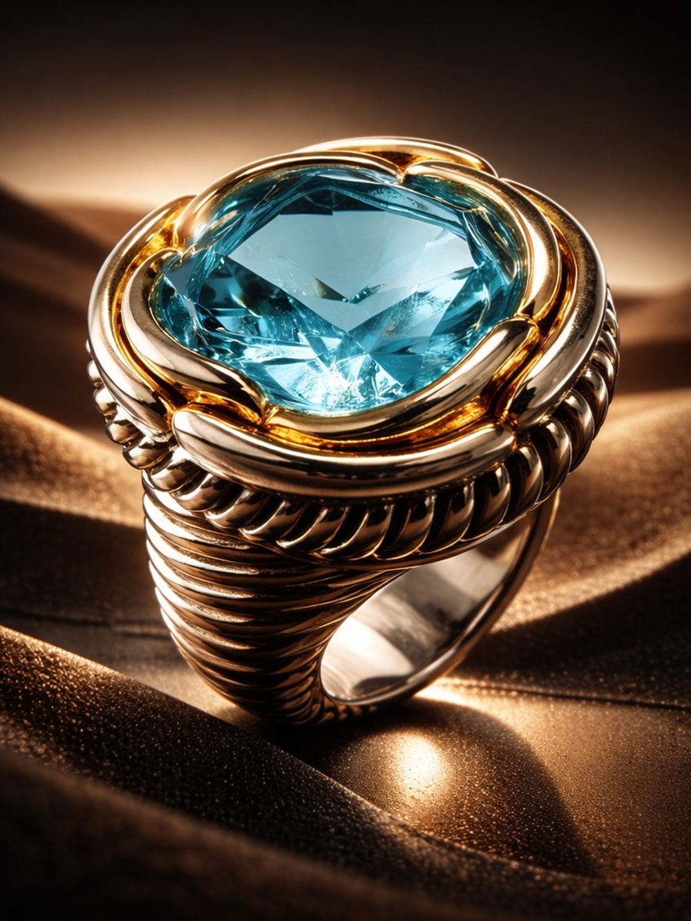 Elegant Lab Blue Topaz Statement Ring 7-1/2 NWOT Unisex